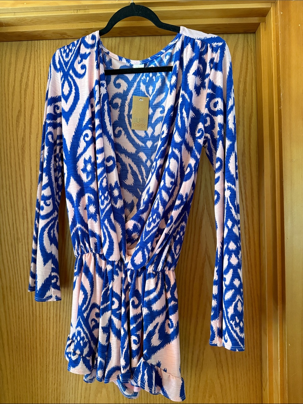 Surf Gypsy Blue and Pink Ikat Wrap Romper